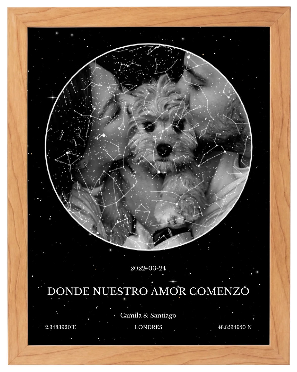 Recuerdo Estelar, mapa de estrellas con foto y marco haya