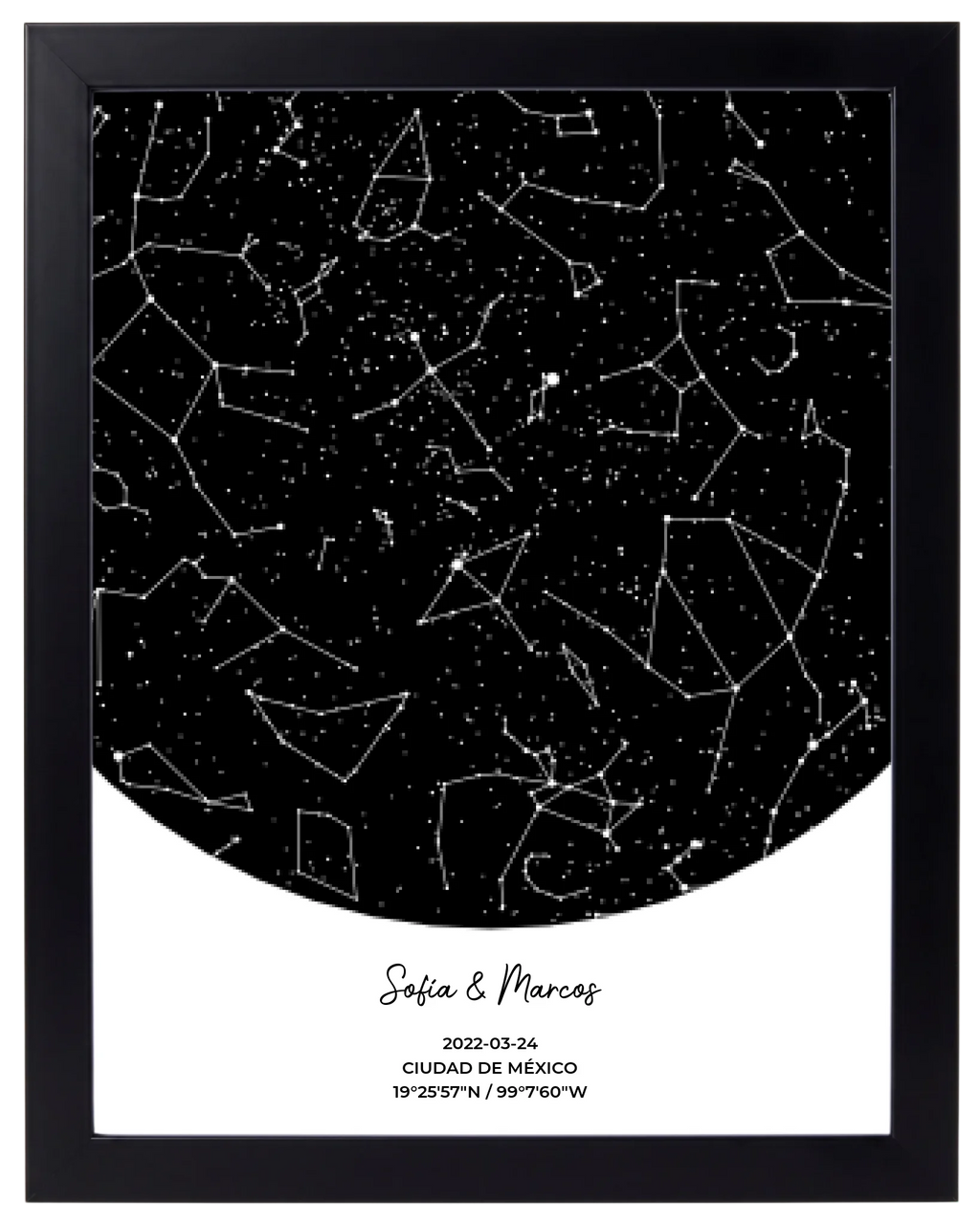 Postal Estelar, mapa de estrellas personalizado con marco negro