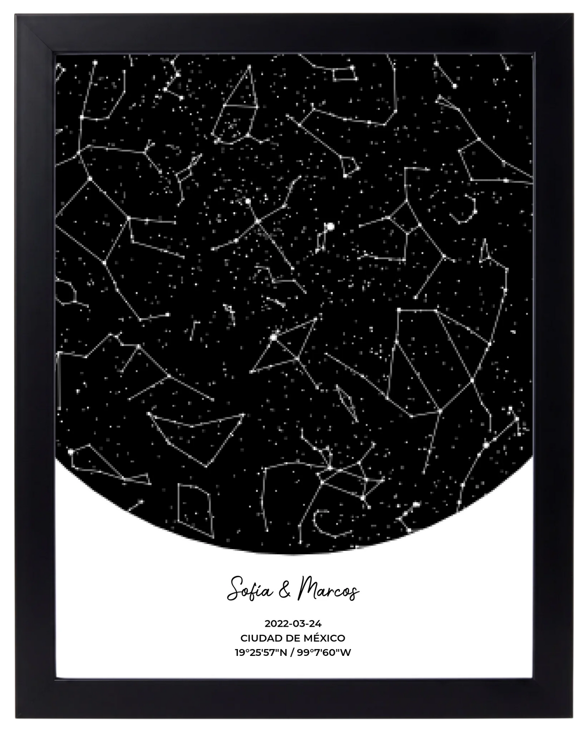 Postal Estelar, mapa de estrellas personalizado con marco negro