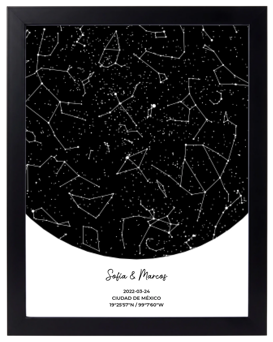 Postal Estelar, mapa de estrellas personalizado con marco negro