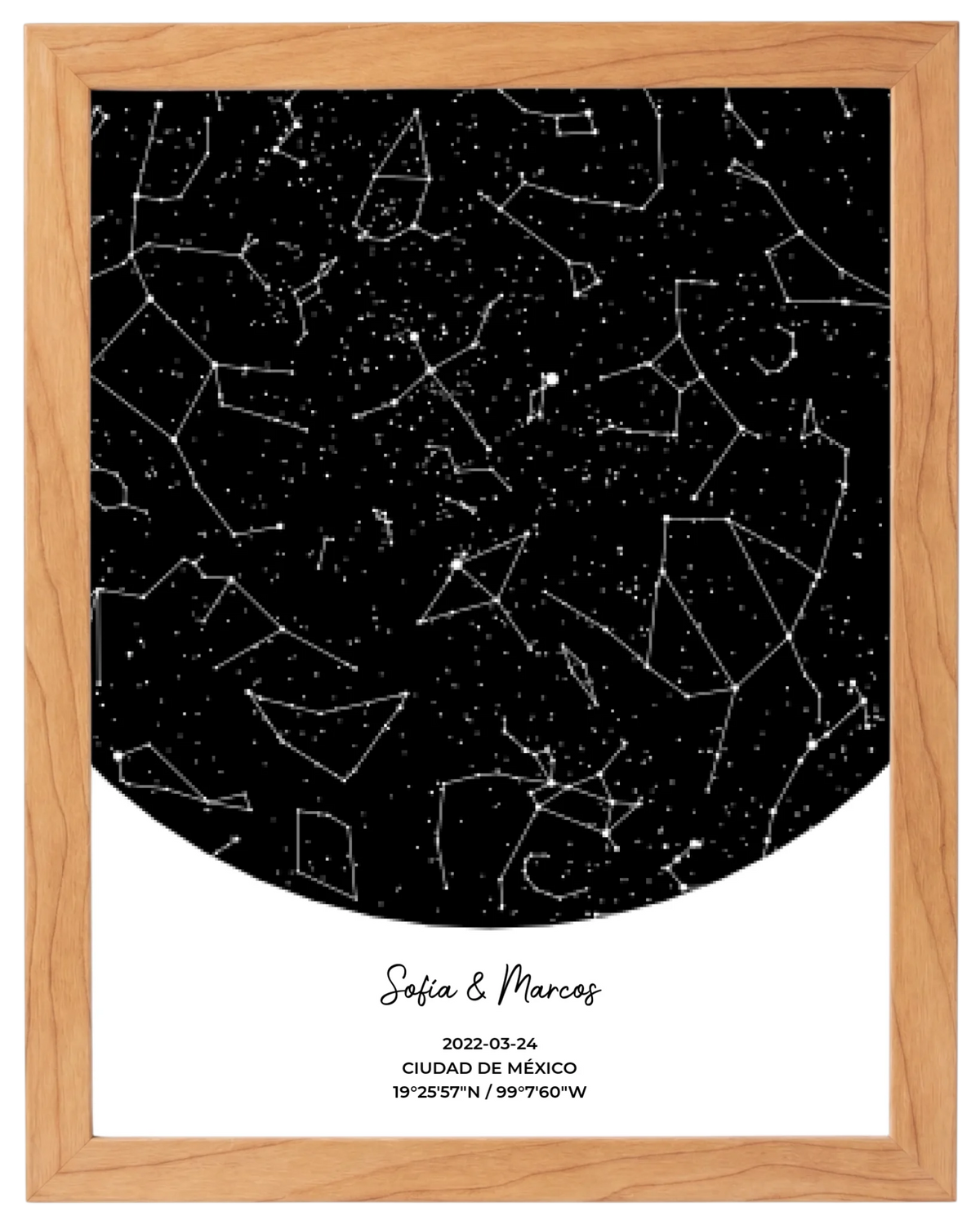 Postal Estelar, mapa de estrellas personalizado con marco haya