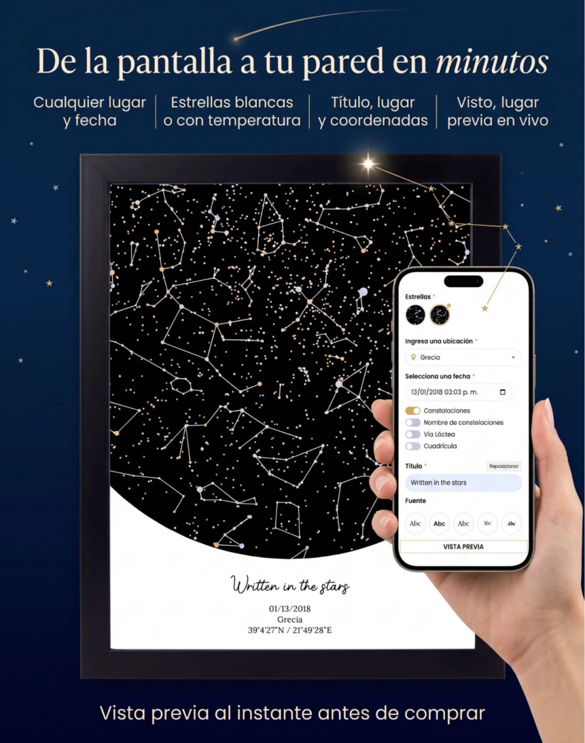 Postal Estelar, mapa de estrellas personalizado: vista 2