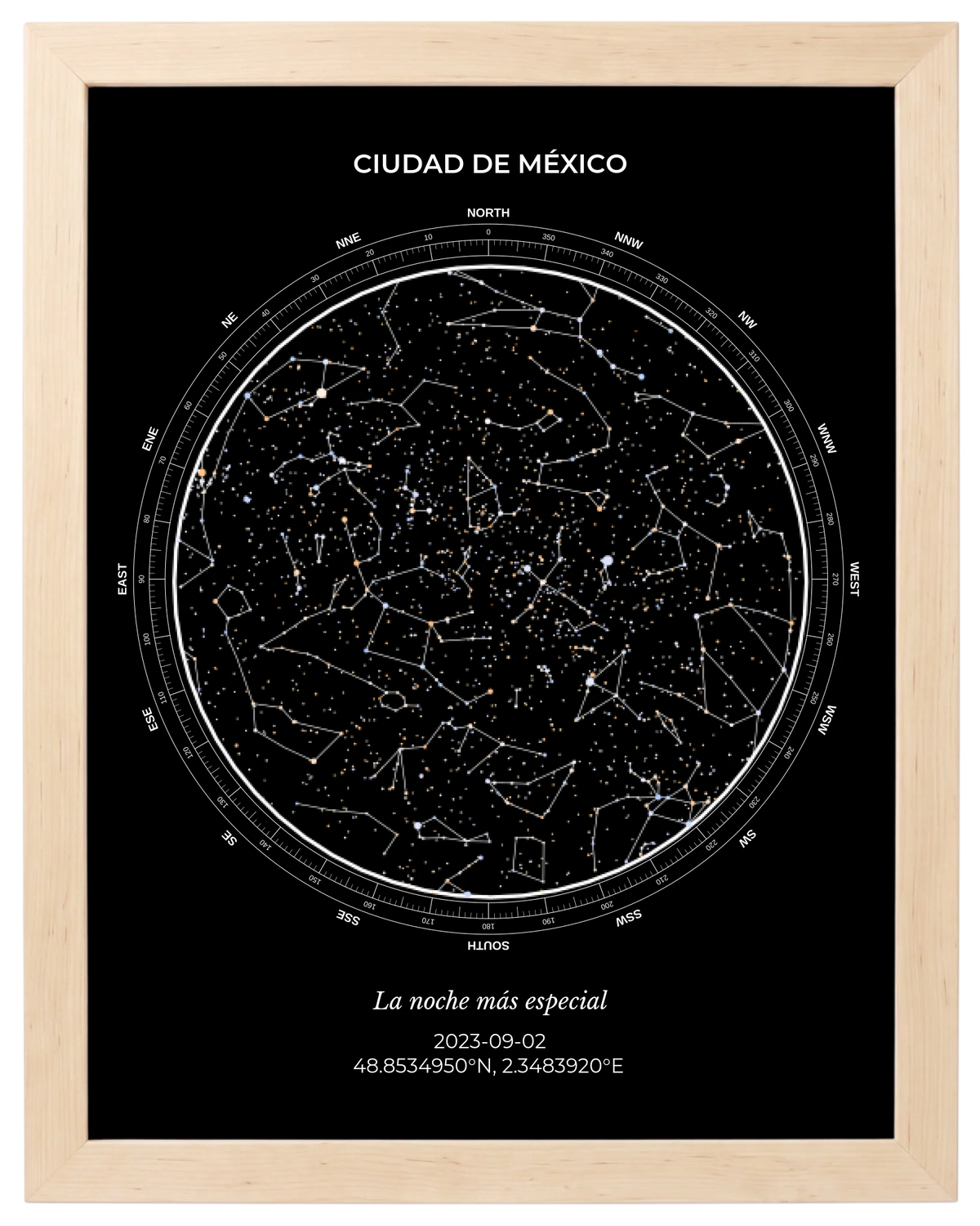 Estrellas de Colores, mapa estelar personalizado con marco maple