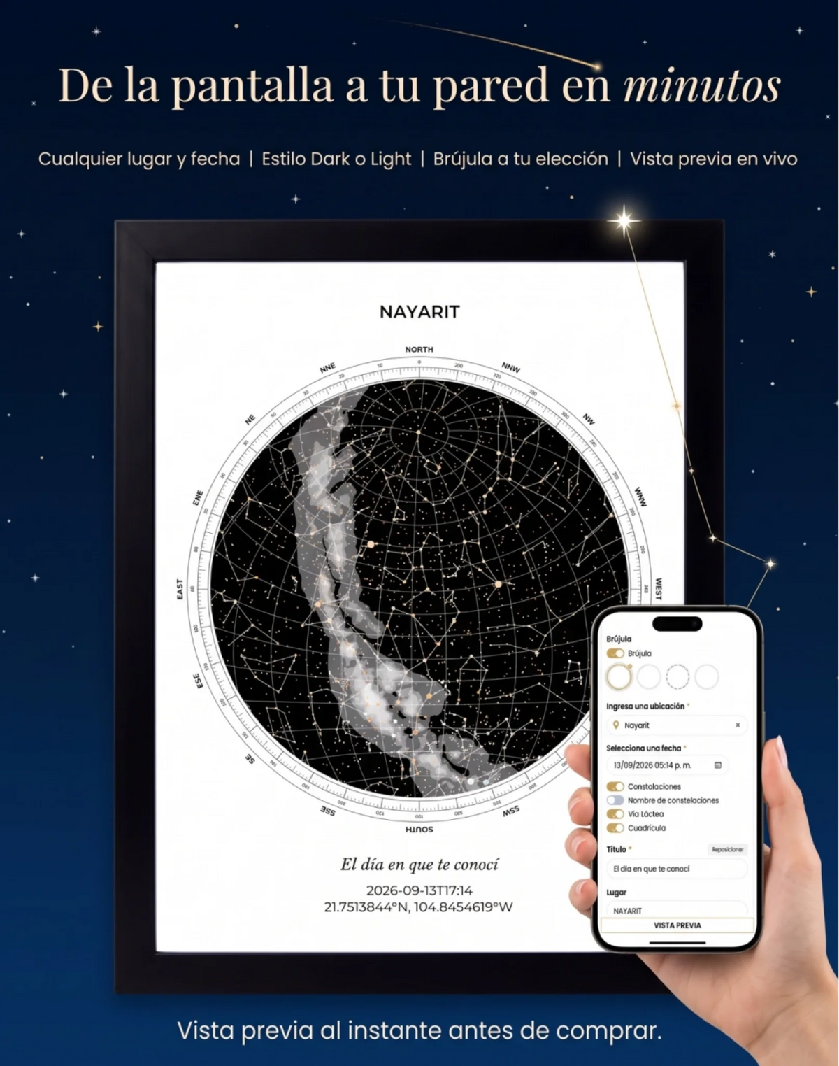 Estrellas de Colores, mapa estelar personalizado: vista 2