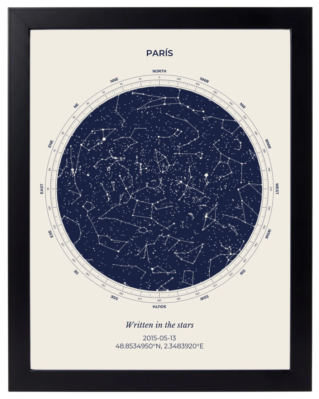 Cielo Dutono, mapa estelar personalizado con marco negro