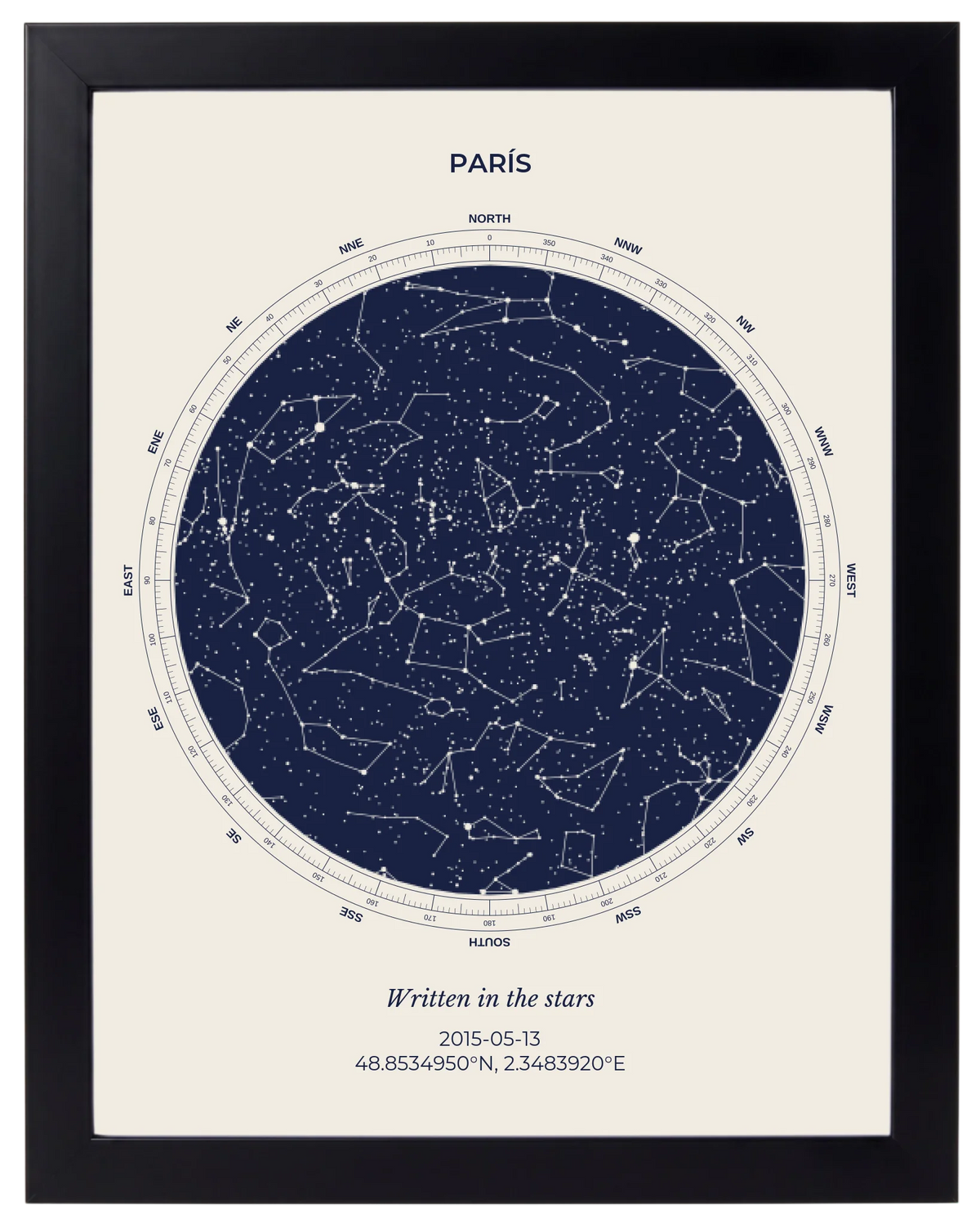 Cielo Dutono, mapa estelar personalizado con marco negro