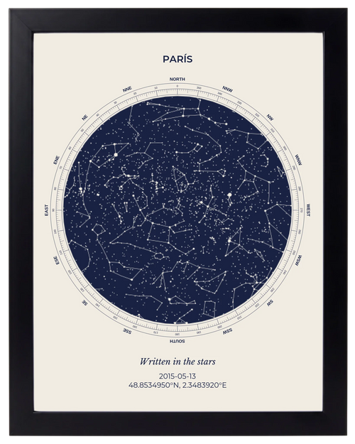 Cielo Dutono, mapa estelar personalizado con marco negro