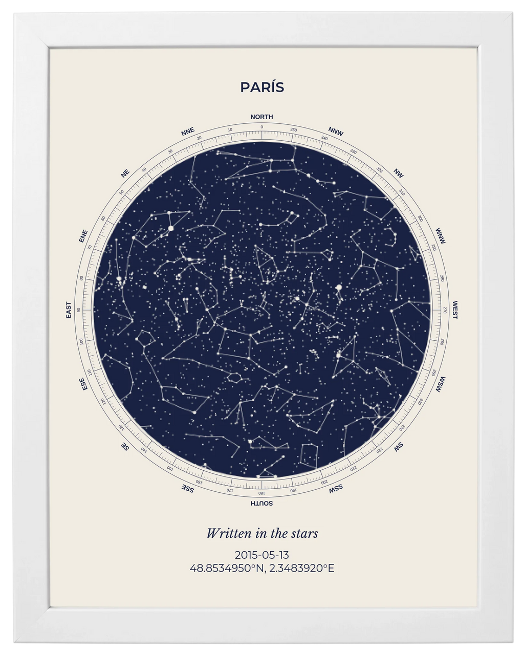 Cielo Dutono, mapa estelar personalizado con marco blanco