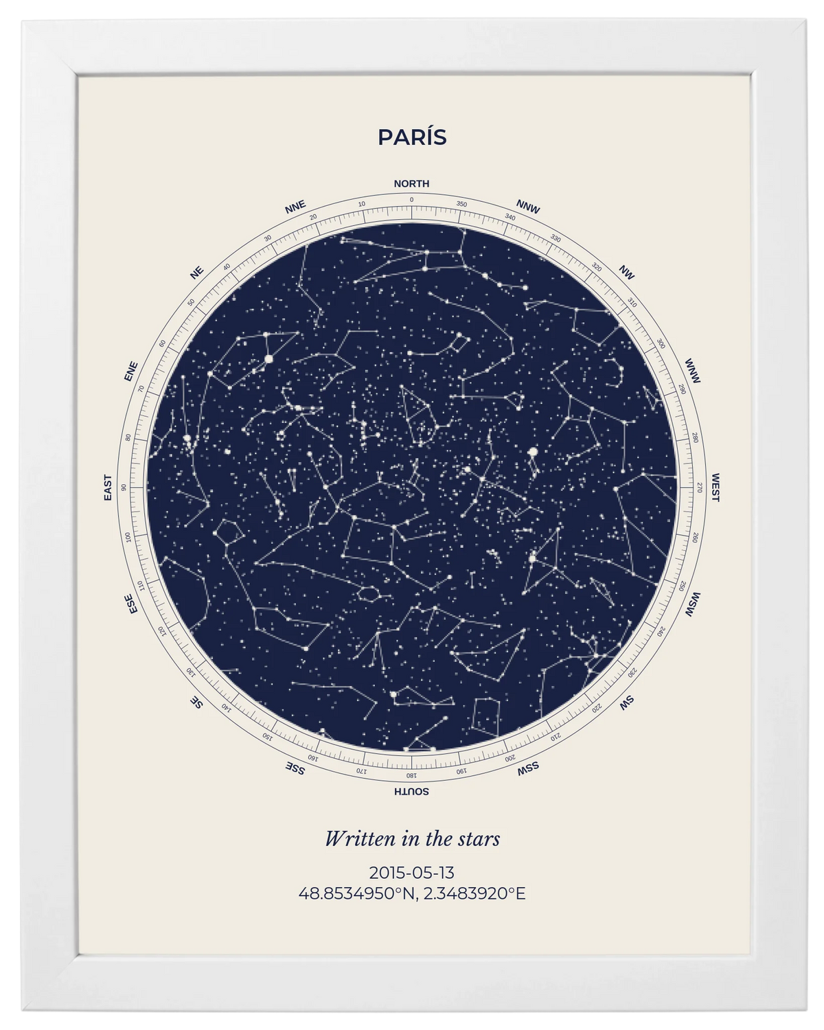 Cielo Dutono, mapa estelar personalizado con marco blanco