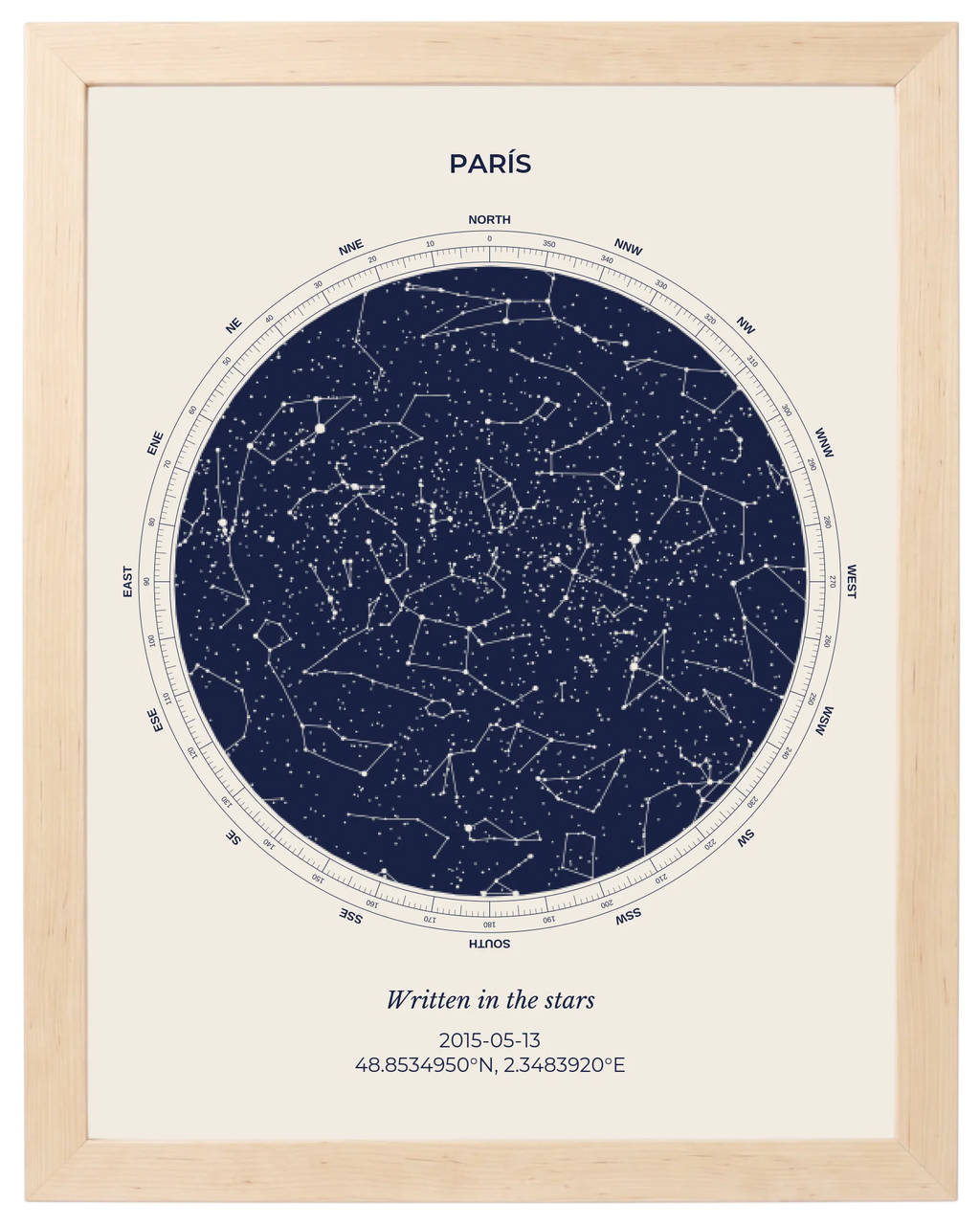 Cielo Dutono, mapa estelar personalizado con marco maple