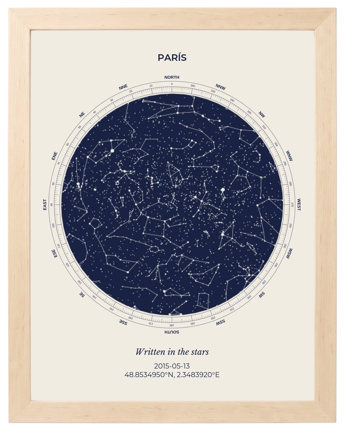 Cielo Dutono, mapa estelar personalizado con marco maple