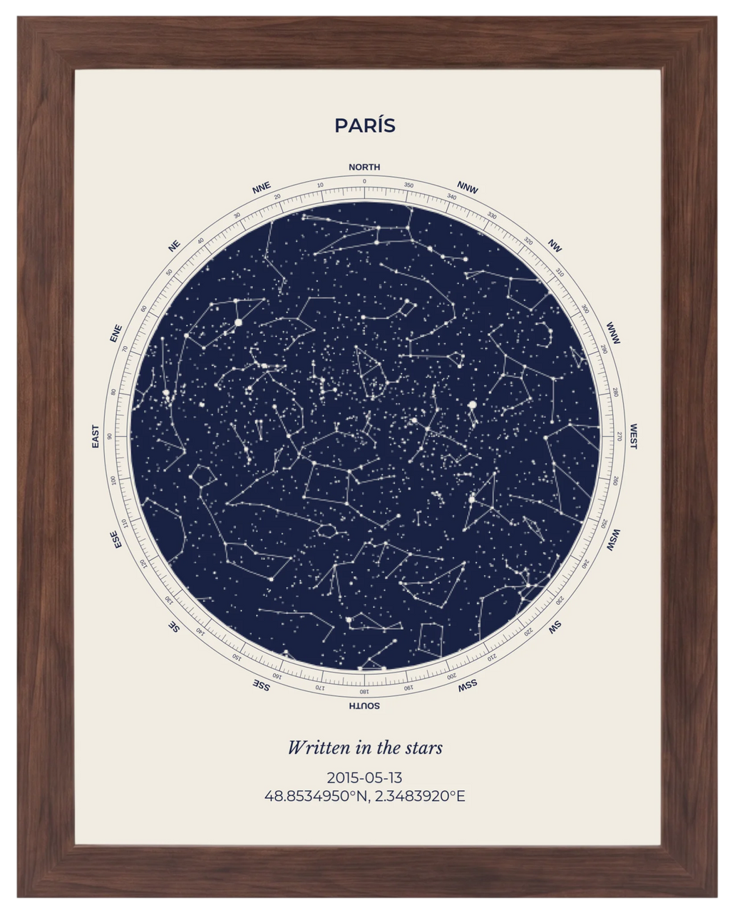 Cielo Dutono, mapa estelar personalizado con marco nogal