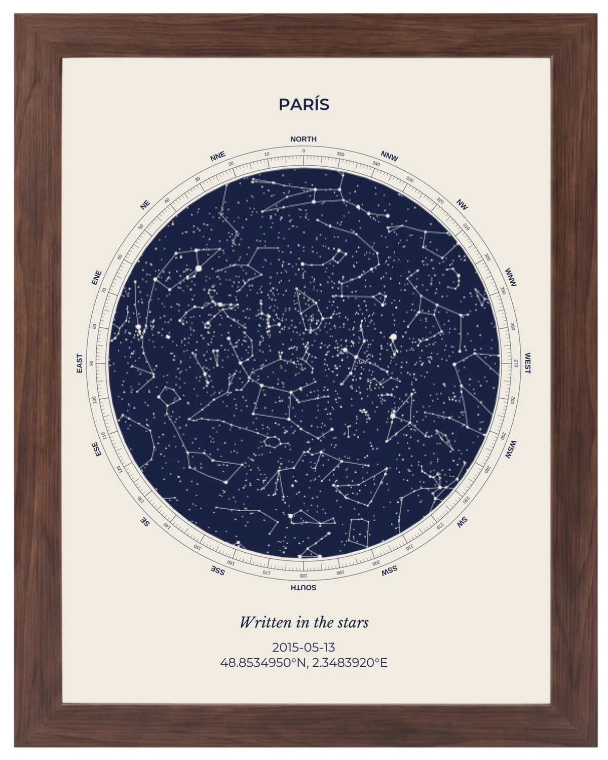 Cielo Dutono, mapa estelar personalizado con marco nogal