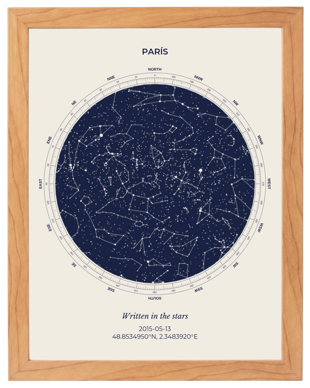 Cielo Dutono, mapa estelar personalizado con marco haya