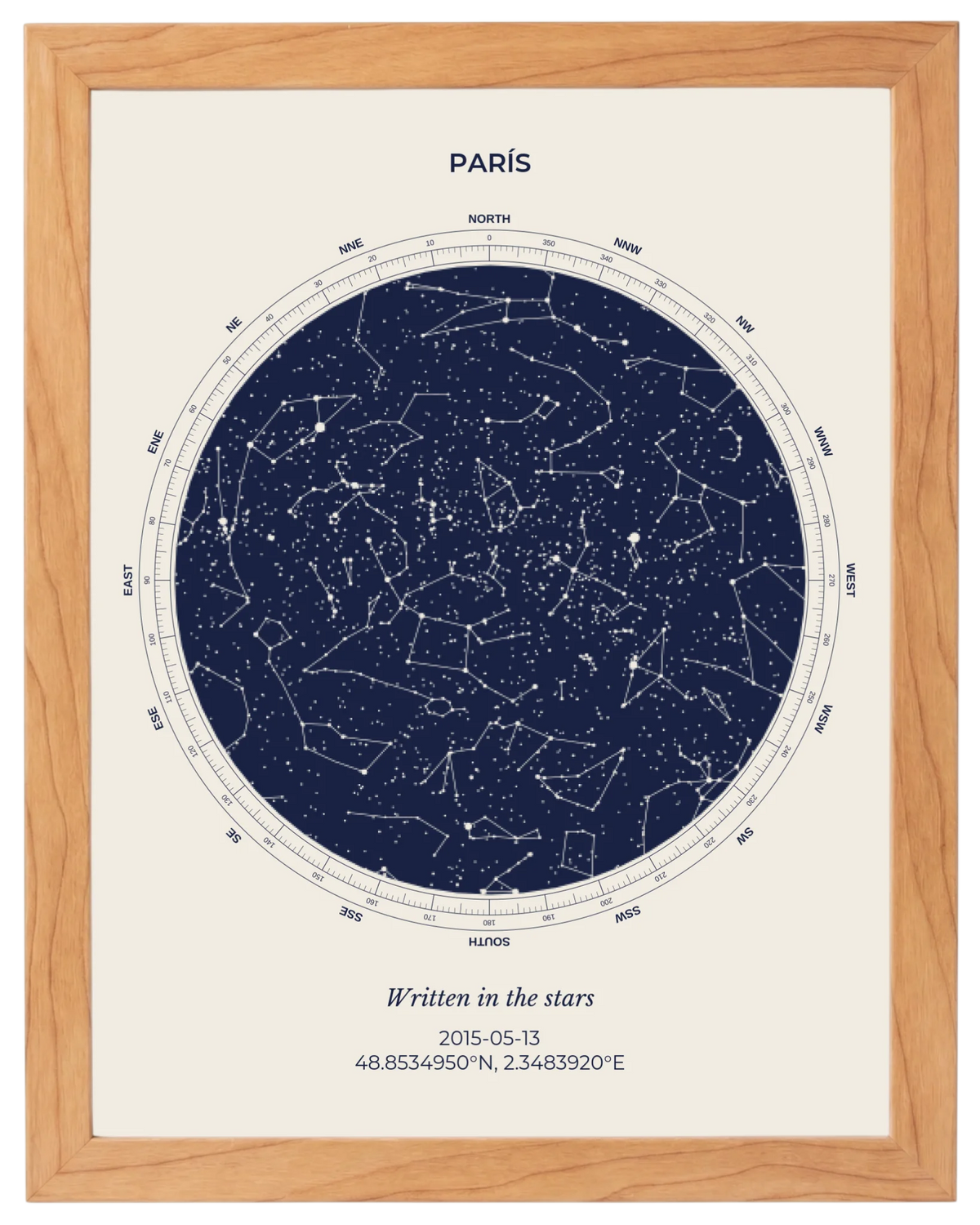 Cielo Dutono, mapa estelar personalizado con marco haya