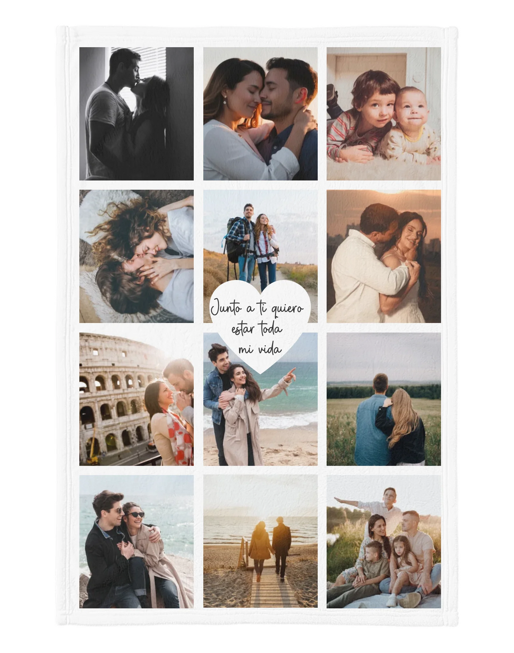 Collage 12, cobija personalizada con 12 fotos y frase al centro