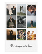 Collage 9, cobija personalizada con 9 fotos en cuadrícula y frase