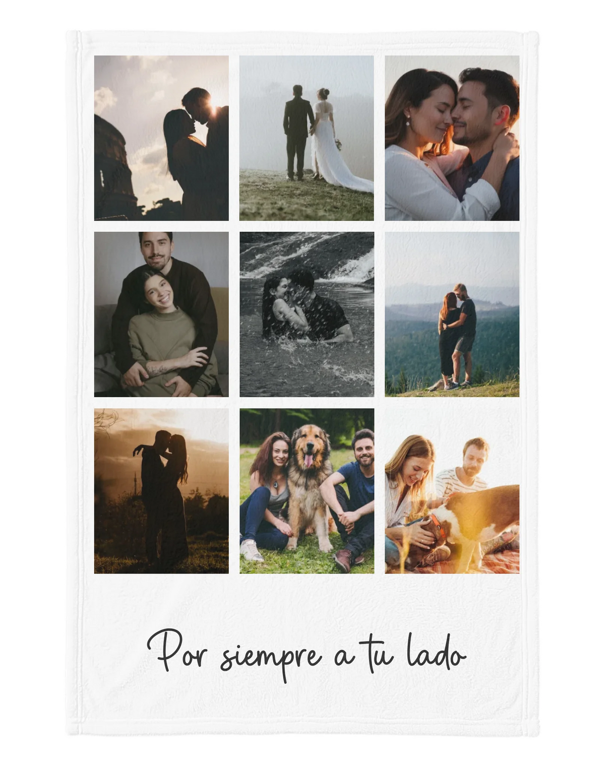Collage 9, cobija personalizada con 9 fotos en cuadrícula y frase