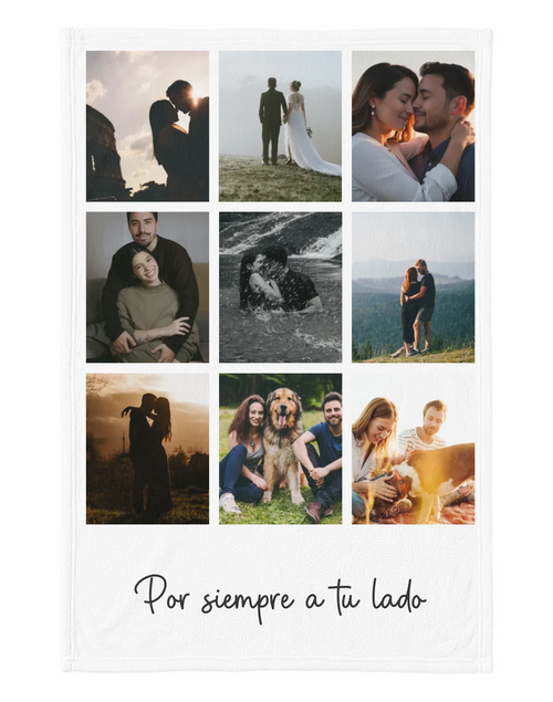 Collage 9, cobija personalizada con 9 fotos en cuadrícula y frase