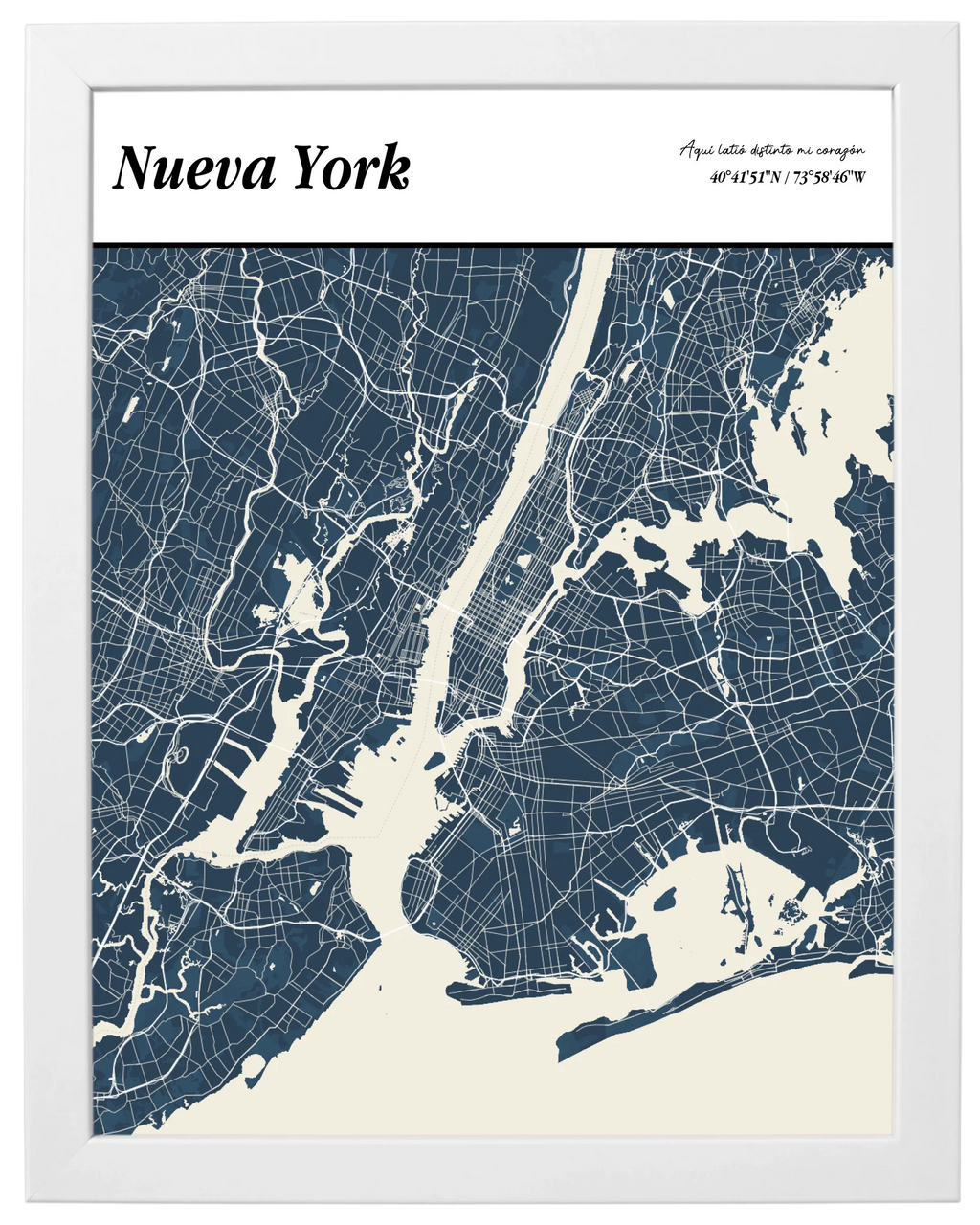 Portada de Ciudad, mapa de ciudad estilo revista con marco blanco