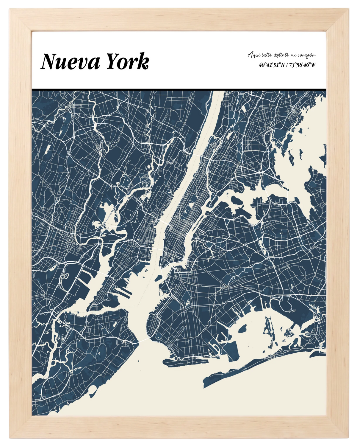 Portada de Ciudad, mapa de ciudad estilo revista con marco maple