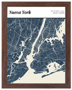 Portada de Ciudad, mapa de ciudad estilo revista con marco nogal