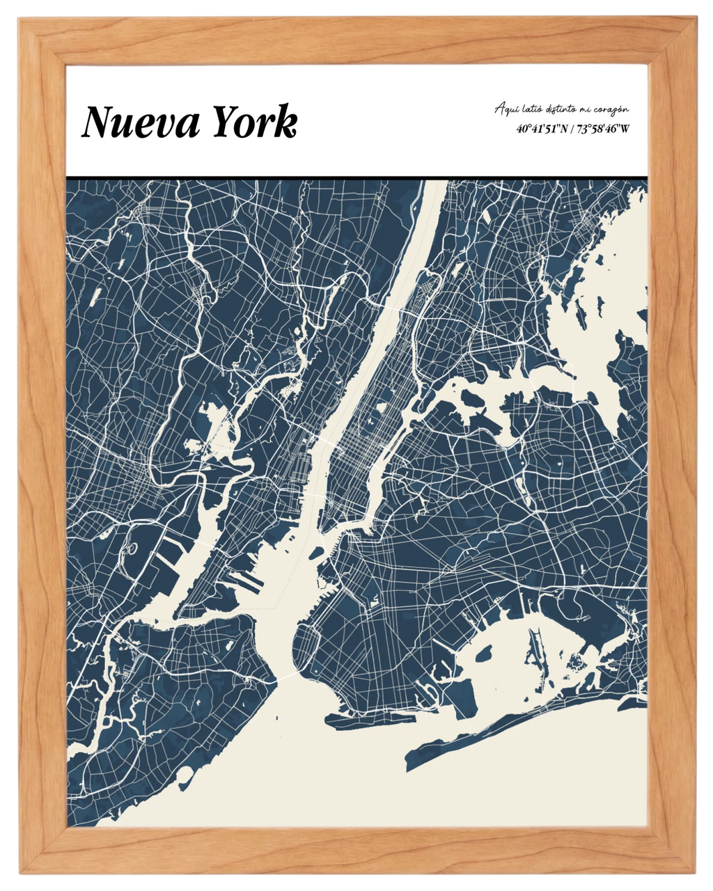 Portada de Ciudad, mapa de ciudad estilo revista con marco haya