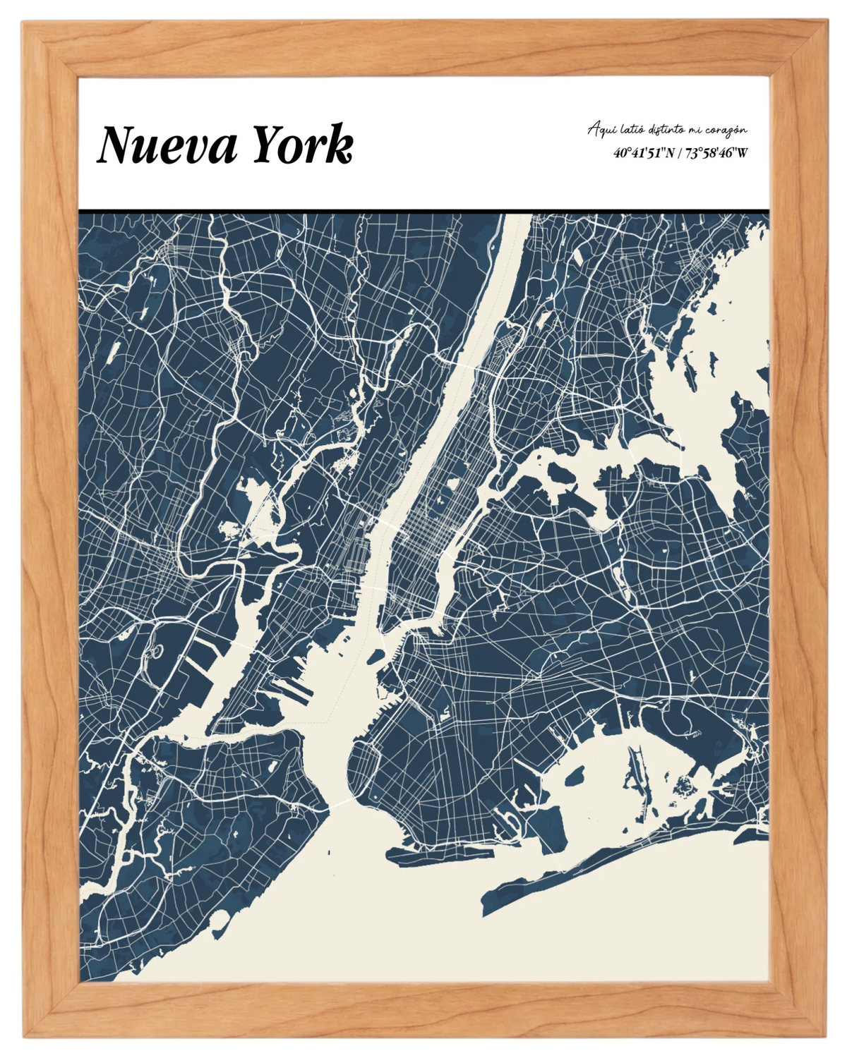 Portada de Ciudad, mapa de ciudad estilo revista con marco haya