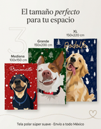 Tamaños de la frazada con retrato de mascota: Mediana 100 × 150 cm, Grande 150 × 200 cm y XL 150 × 220 cm