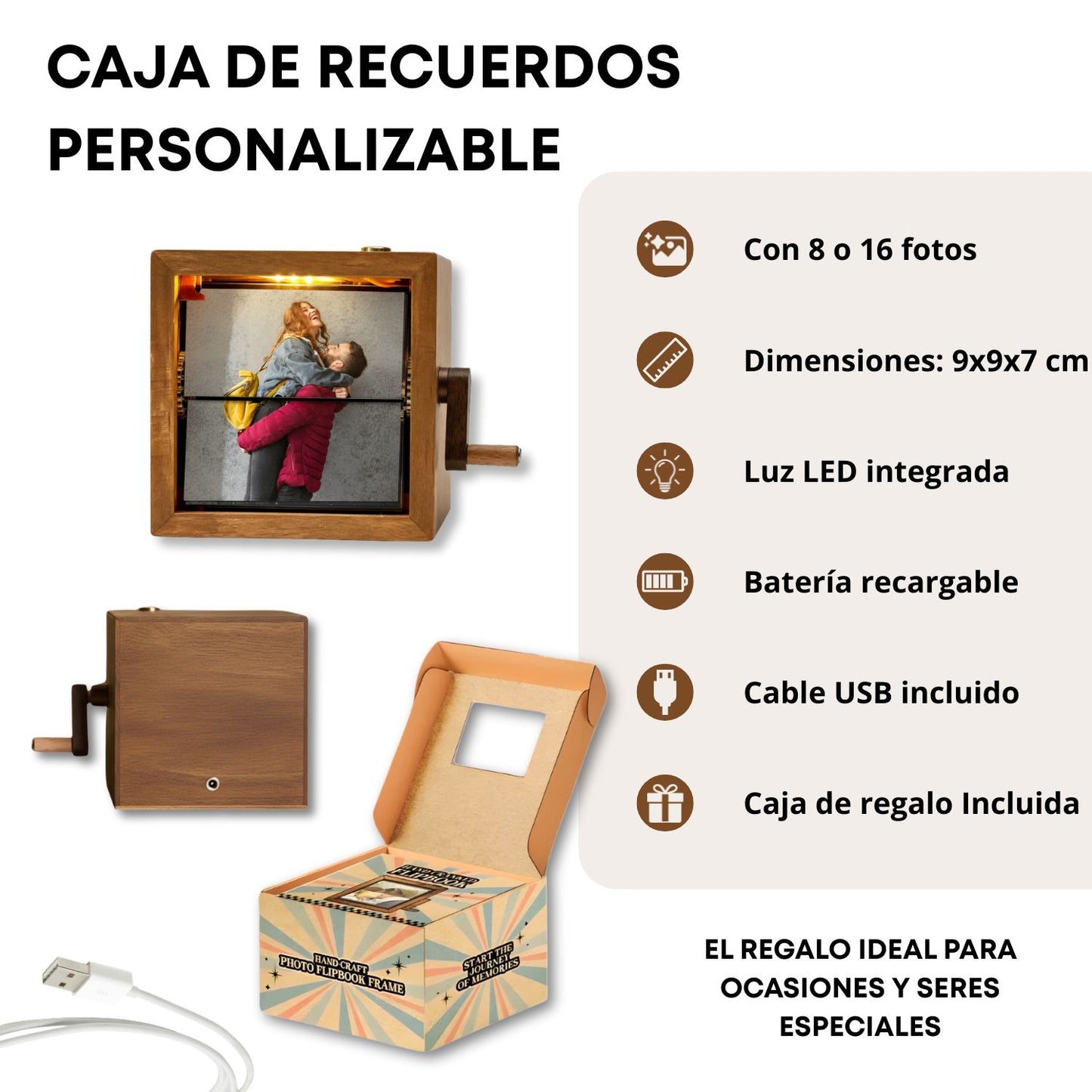 Caja de Recuerdos de Madera con Iluminación