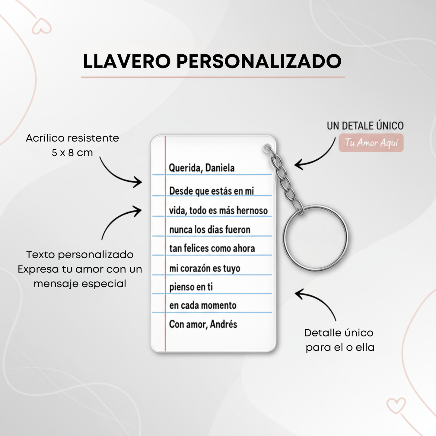 Llavero Acrílico Personalizado con Mensaje de Amor