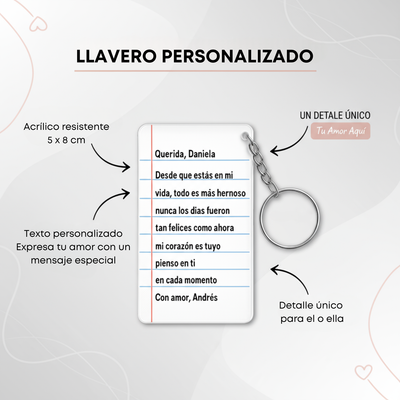 Llavero Acrílico Personalizado con Mensaje de Amor