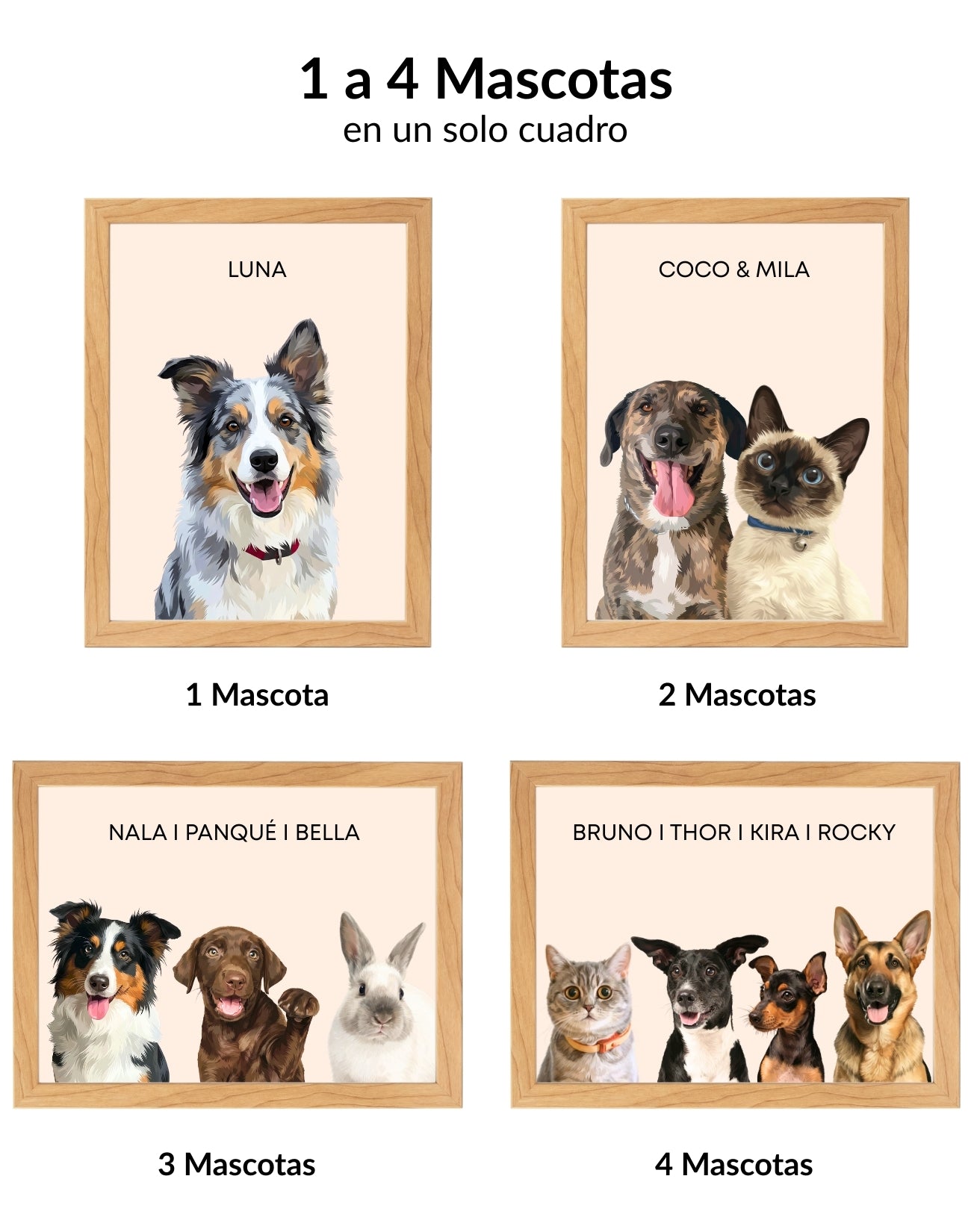 Retrato Personalizado de Mascota Ilustrado a Mano Enmarcado