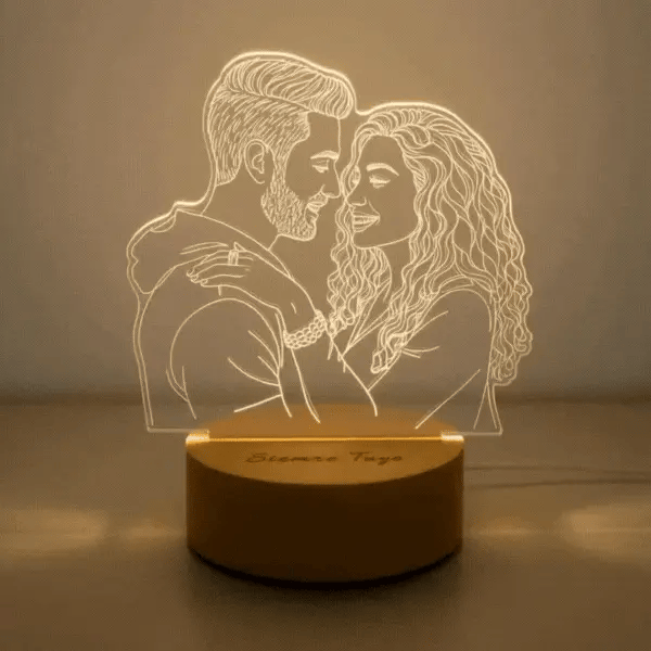 Lámpara de Acrílicio 3D Personalizada con Foto y Base de Madera