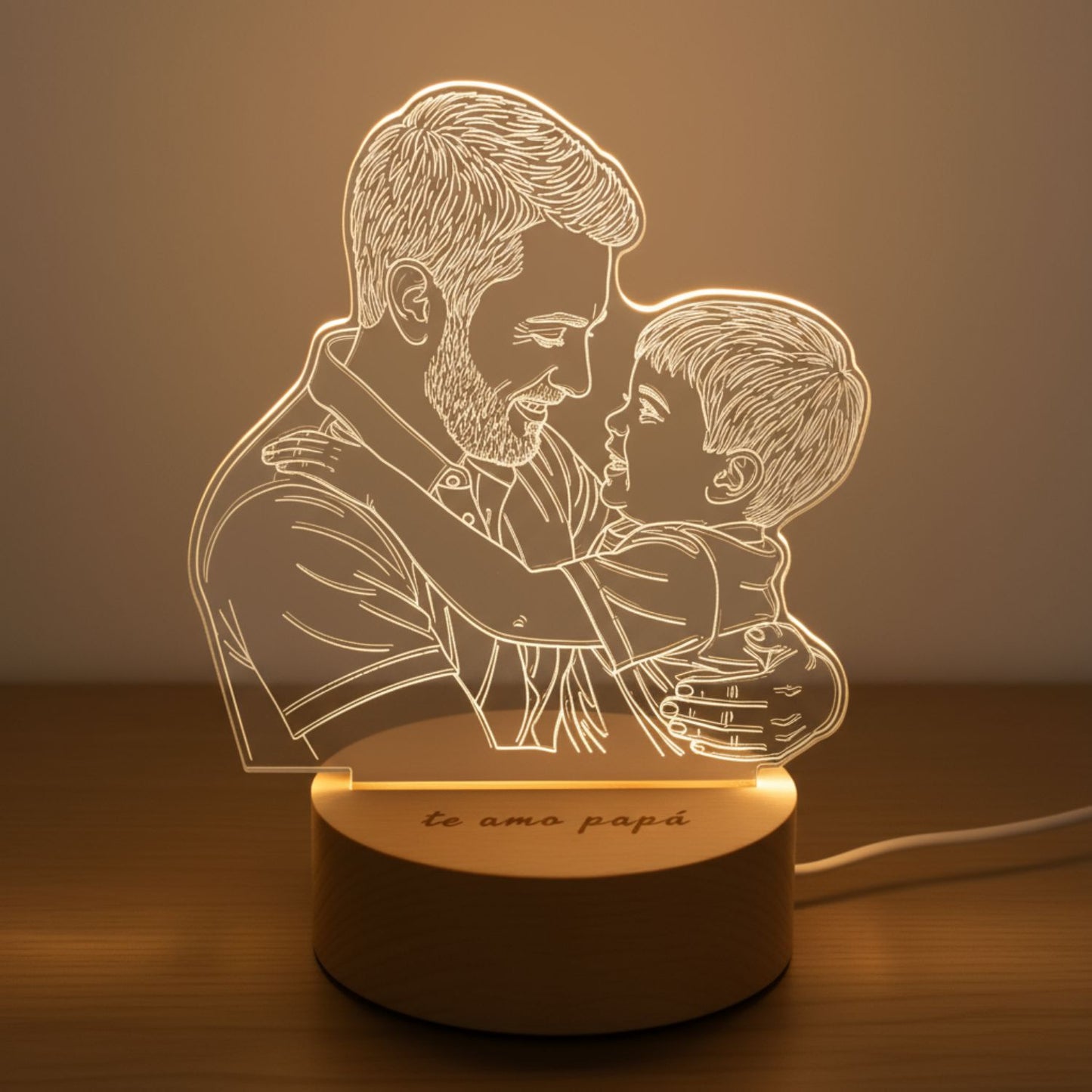 Lámpara de Acrílicio 3D Personalizada con Foto y Base de Madera
