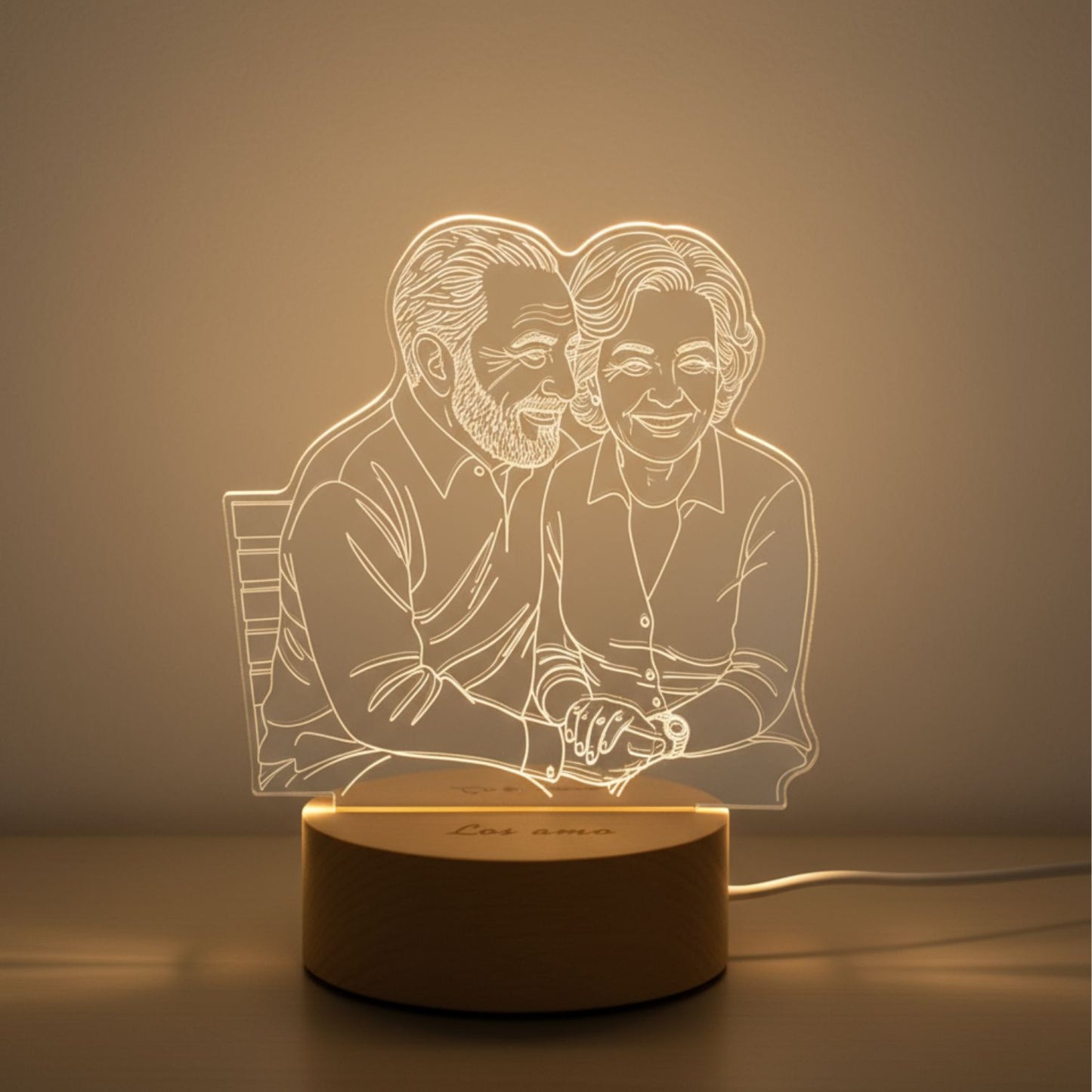 Lámpara de Acrílicio 3D Personalizada con Foto y Base de Madera