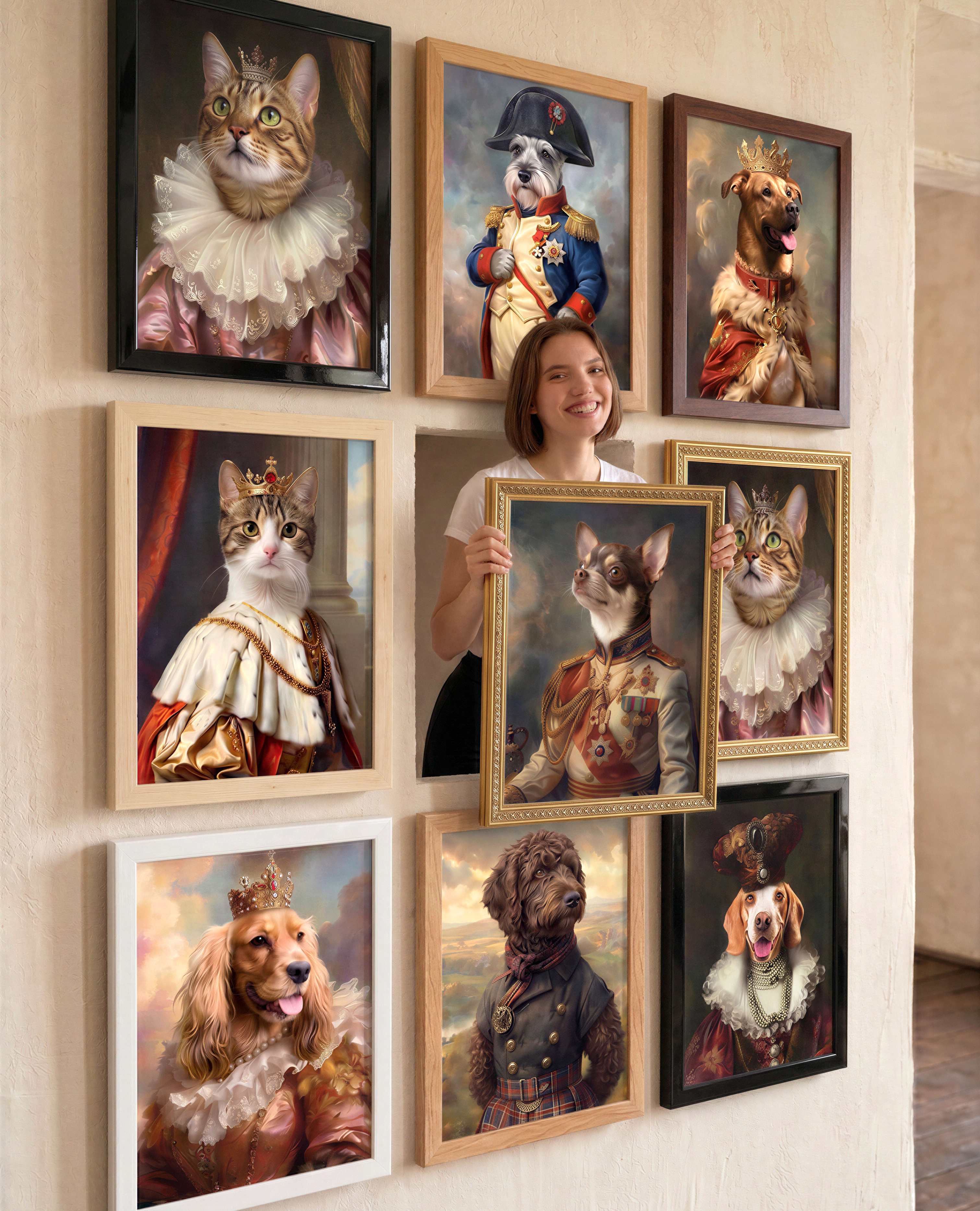 Retrato Personalizado de Mascota Estilo Realeza – Cuadro Enmarcado