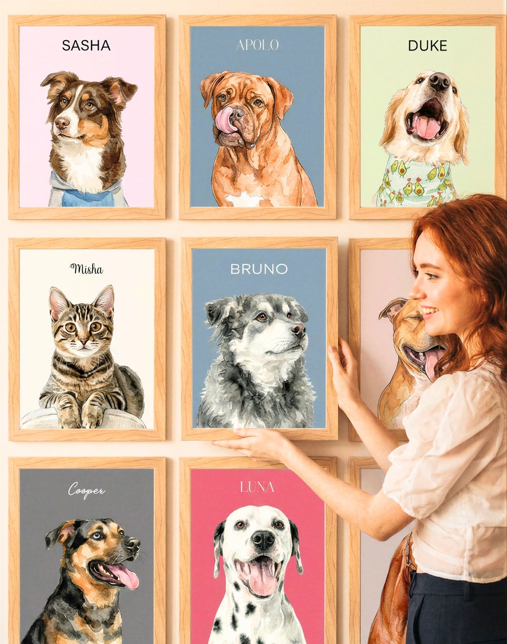 Retrato Personalizado de Mascota en Estilo Acuarela con Marco
