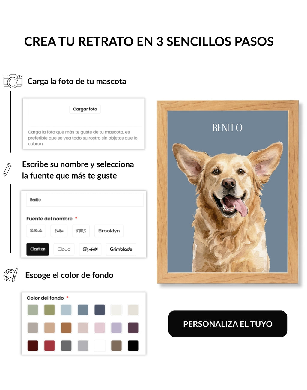 Retrato Personalizado de Mascota en Estilo Acuarela con Marco