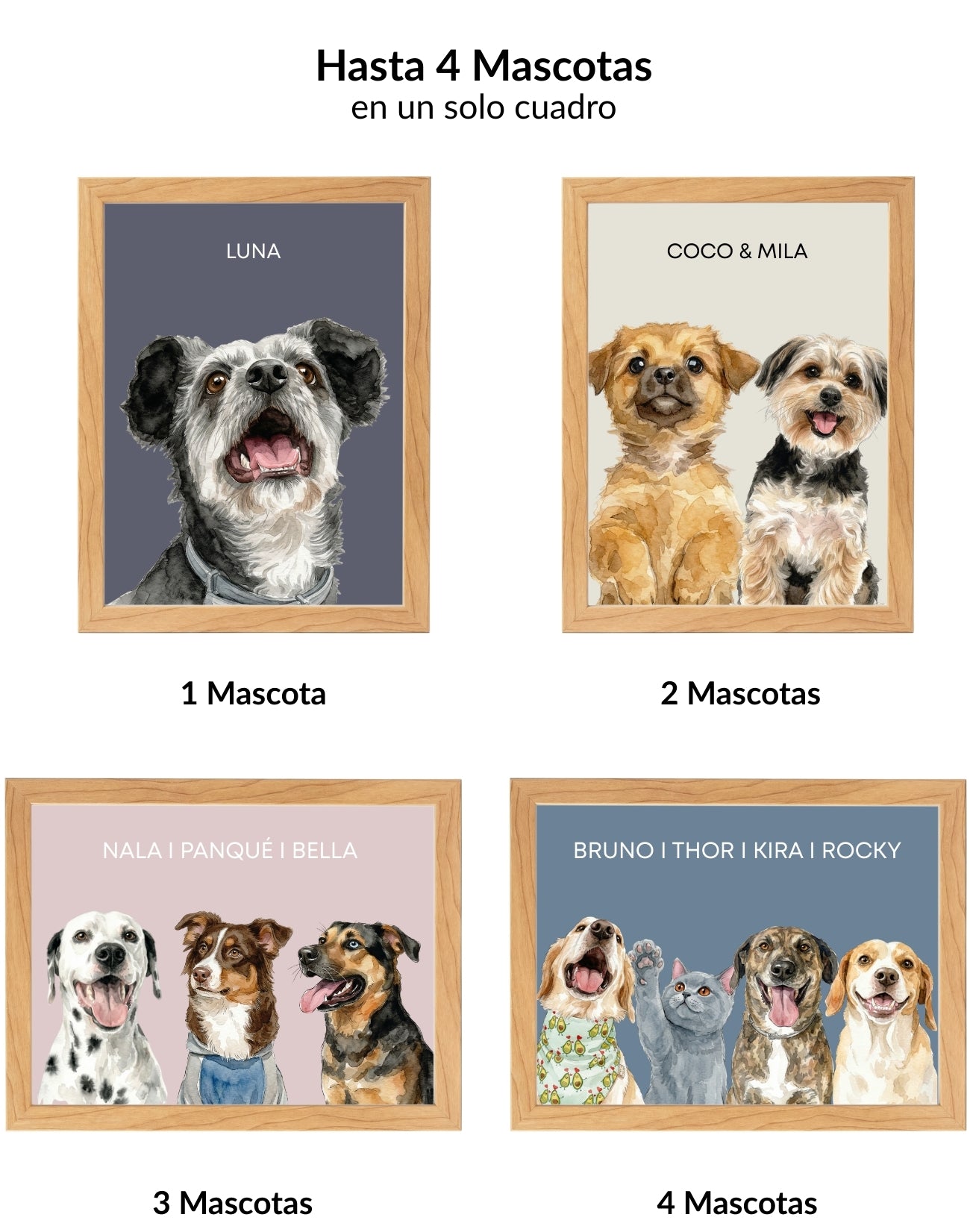 Retrato Personalizado de Mascota en Estilo Acuarela con Marco