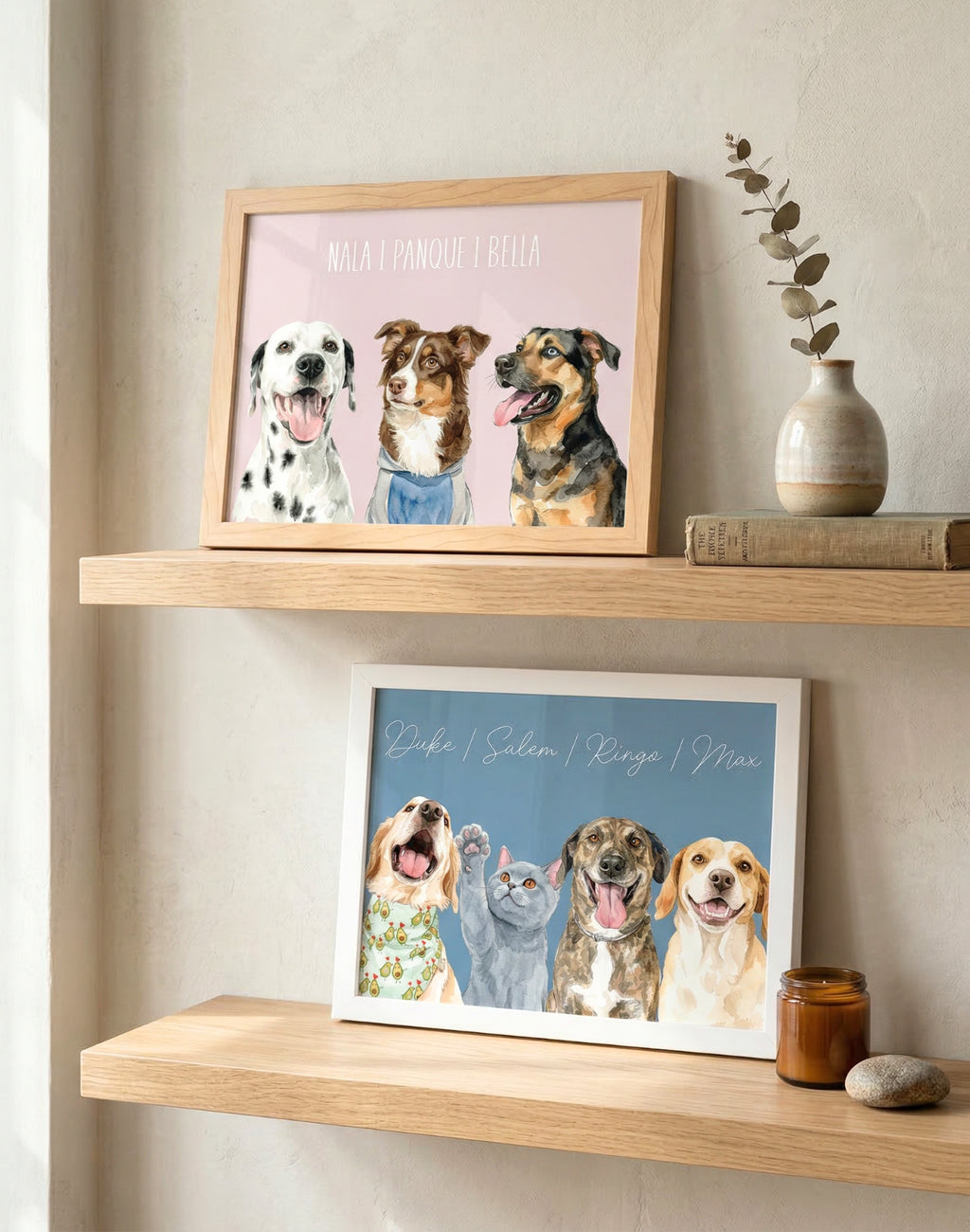 Retrato Personalizado de Mascota en Estilo Acuarela con Marco
