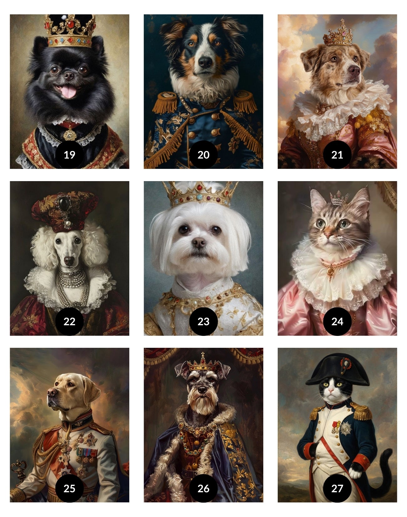 Retrato Personalizado de Mascota Estilo Realeza – Cuadro Enmarcado