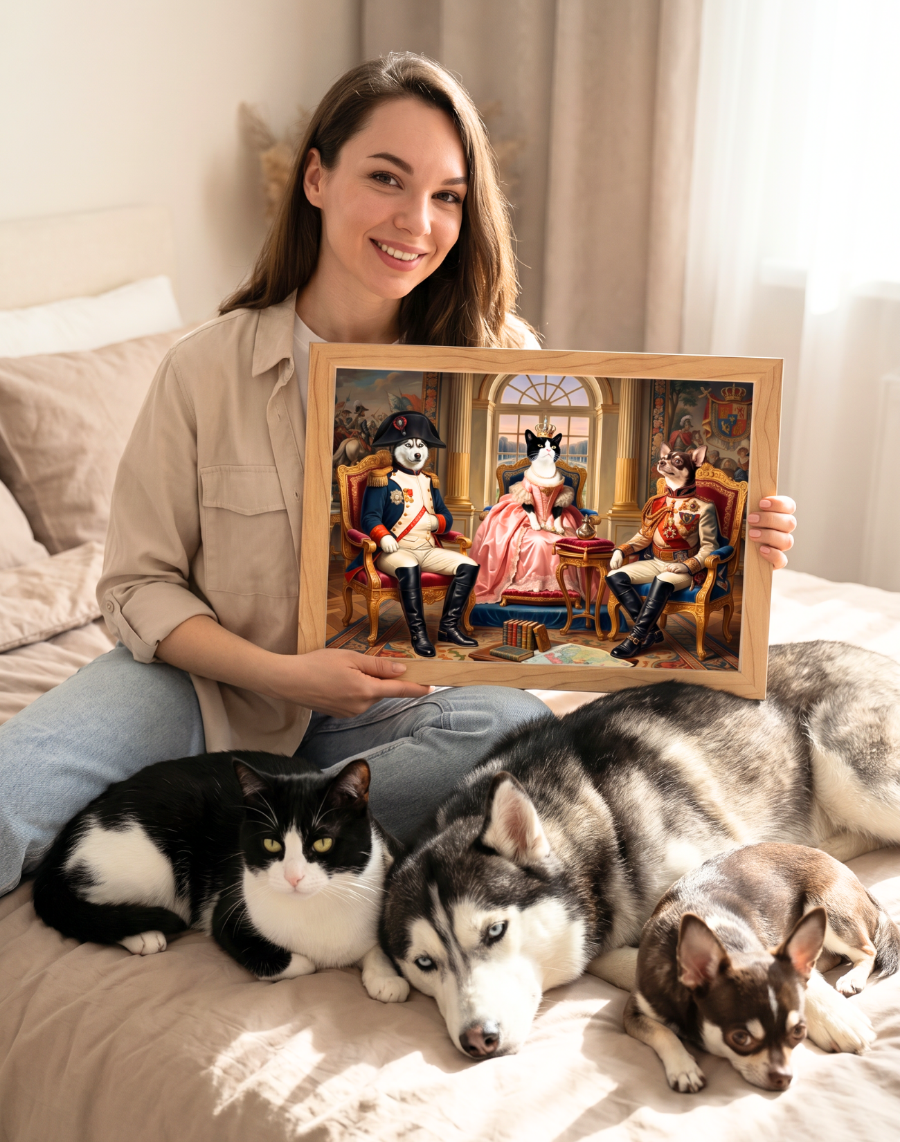 Retrato Personalizado de Mascota Estilo Realeza – Cuadro Enmarcado