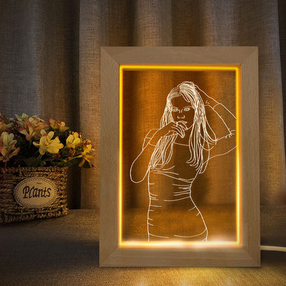 Lámpara de Acrílico Personalizada con Foto y Marco de Madera