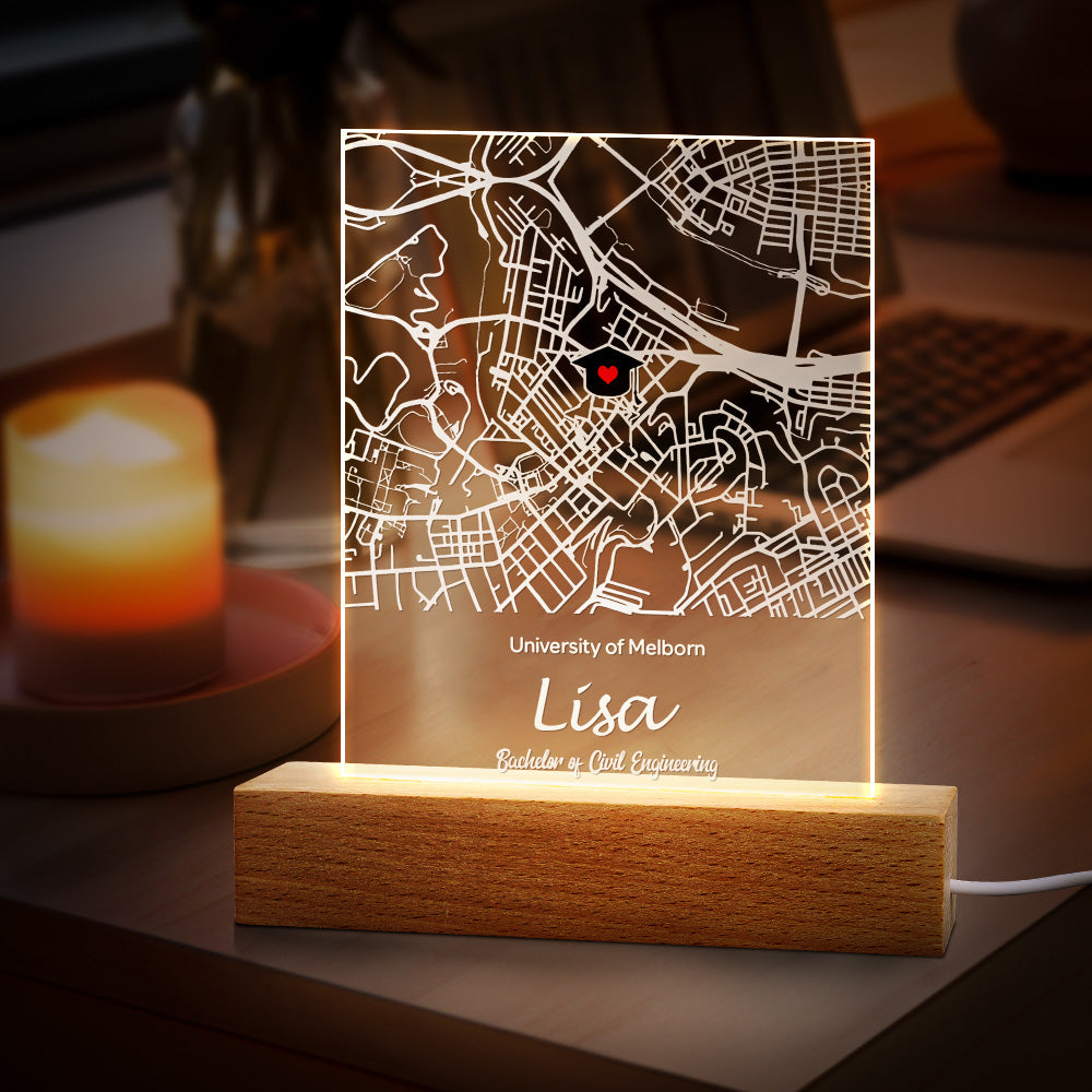 Lámpara Personalizada con Mapa Grabado – Regalo de Graduación