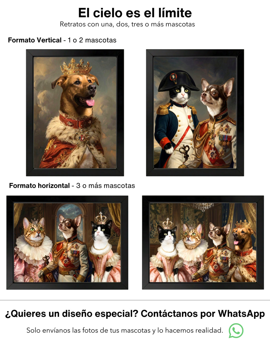 Retrato Personalizado de Mascota Estilo Realeza – Cuadro Enmarcado