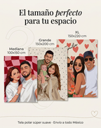 Tamaños de la frazada con retrato ilustrado: Mediana 100 × 150 cm, Grande 150 × 200 cm y XL 150 × 220 cm