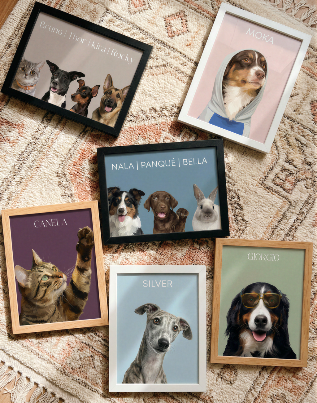 Retrato Personalizado de Mascota Ilustrado a Mano Enmarcado
