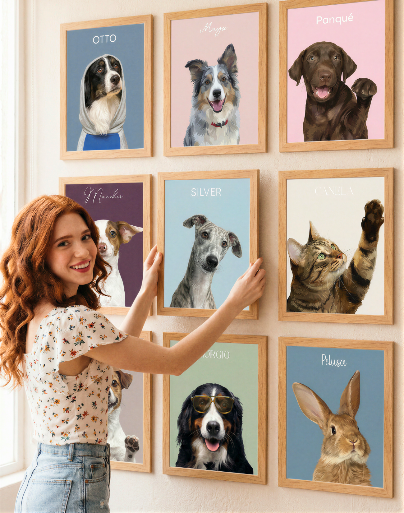 Retrato Personalizado de Mascota Ilustrado a Mano Enmarcado